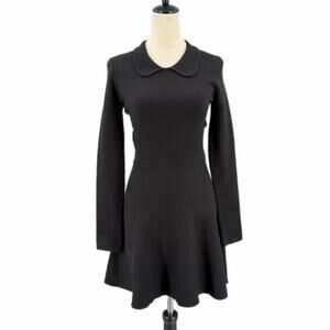 Mable NEW Black Peter Pan Collar Fall Winter Knit Chic Feminine Sweater Dress